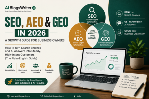 Diagram showing SEO, AEO, and GEO working together for business growth